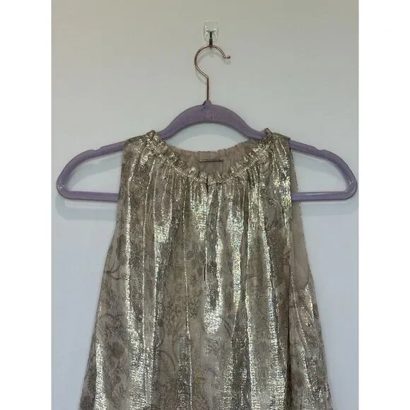 Elie Tahari Ruffle Neck Metallic Silk Blend Blouse Size XS - Picture 5 of 8
